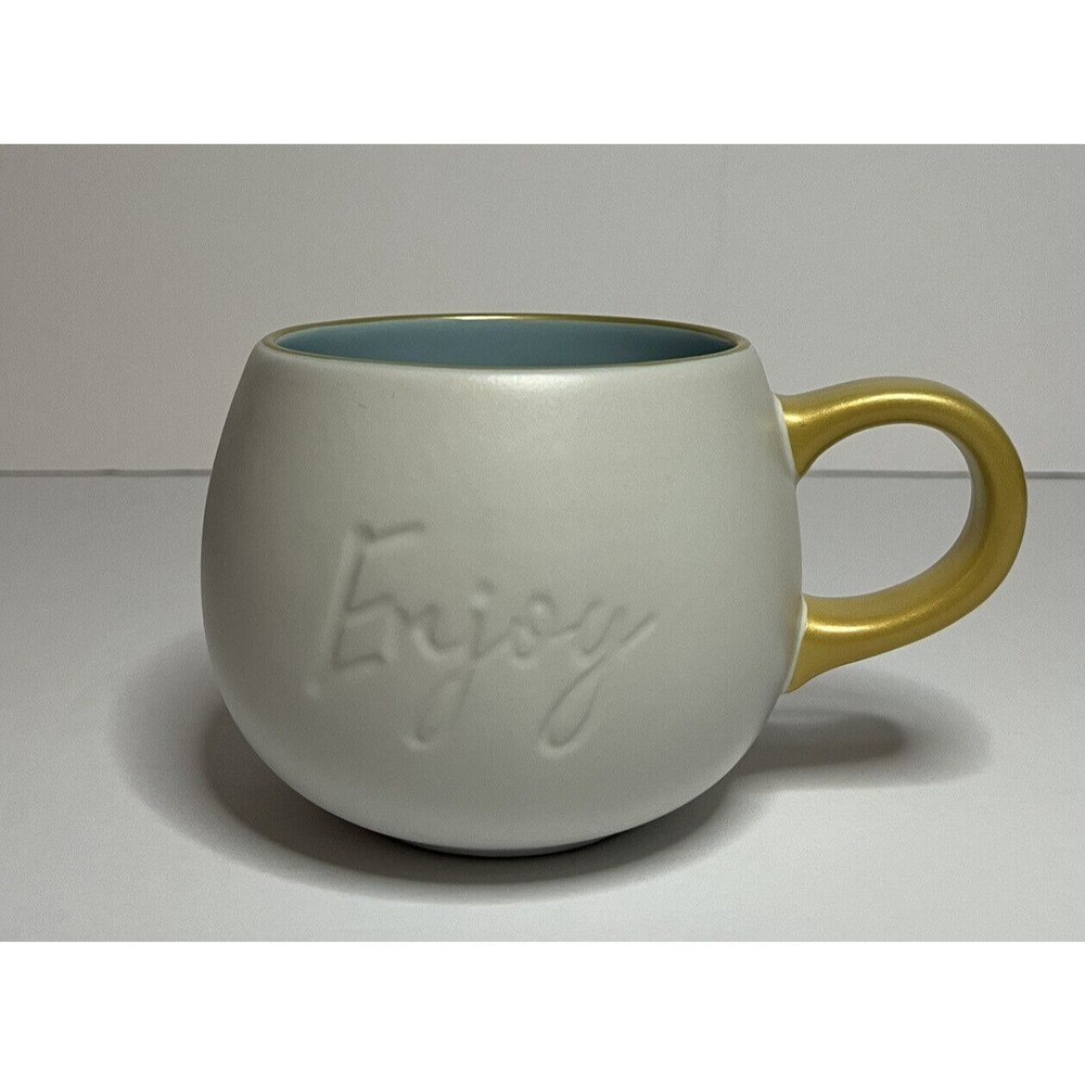 Disney Mickey Mouse Enjoy Mug White w/ Gold  Handle Coffee Mug‎